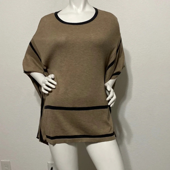August Silk Poncho Style Brown With Black Stripes Sweater Size Small - Picture 2 of 10